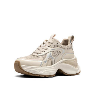 JOOC Cow Leather, Textile Height Increasing Height Increasing Low top Chunky Sneakers Women's