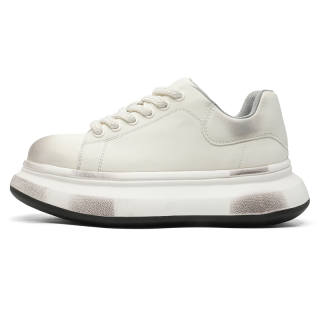 Kaltendin Microfiber Leather Low top Skateboard Shoes Unisex Polished White