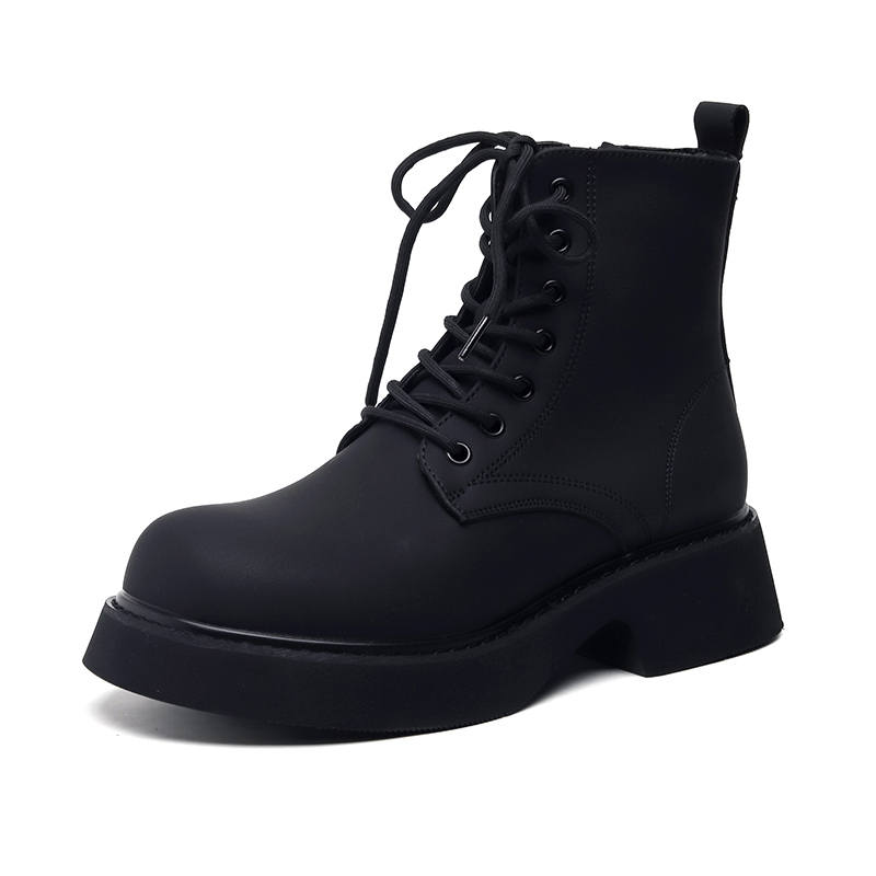 V ZERO FIVE V ZERO FIVE Motorcycle Shoes Microfiber Leather Short Mid Calf Combat Boots 5CM Men's Black British Vintage