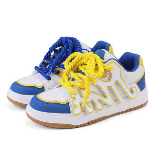 JYVME Low top Skateboard Shoes Unisex Yellow Blue Mismatched