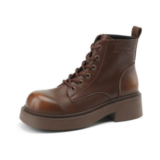 JOSINY Leather Short Mid Calf Combat Boots 4.5cm Women's
