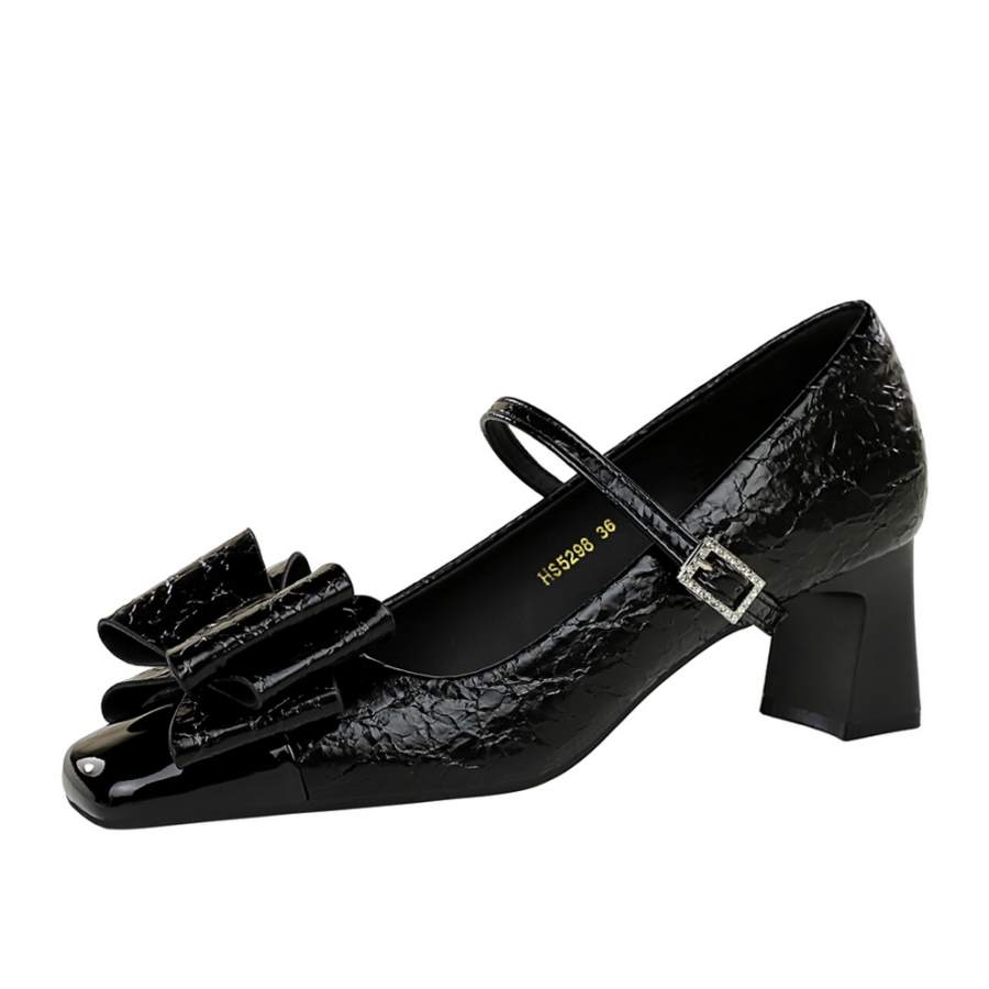 Bamiti Like Walking On A Level Surface Microfiber Leather Chunky Heel Mary Jane Shoes 5CM Women's