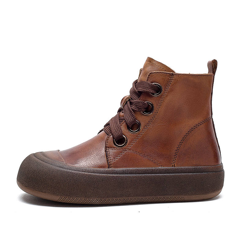 JIEZHOU Top Grain Cow Leather Short Combat Boots 4cm Women's