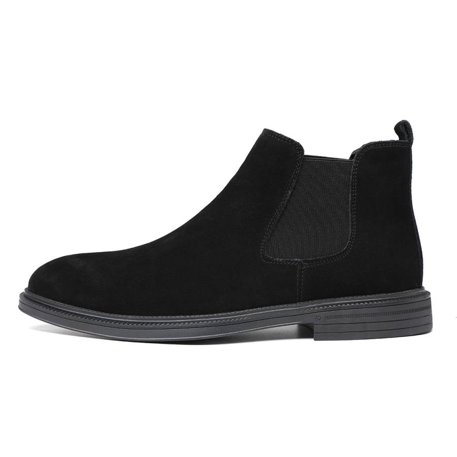 HUITE Cow Split Leather Fleece Lined, Street, Fashion, Minimalist Style, Versatile Chelsea Boots Men's Black