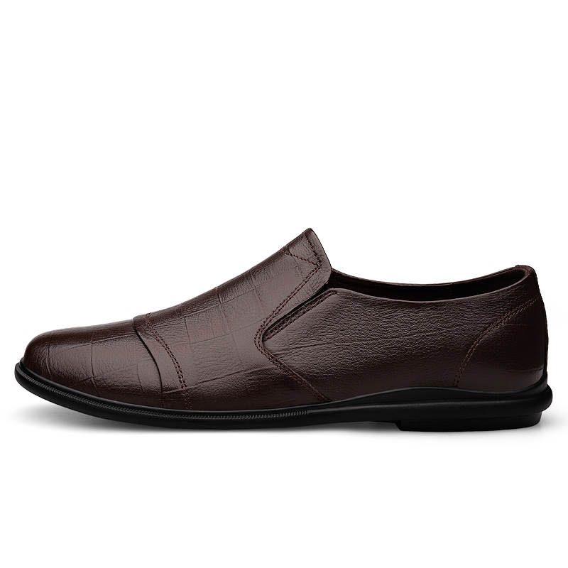 YINGLUNQISHI Top Grain Cow Leather Casual Shoes Men's Brown