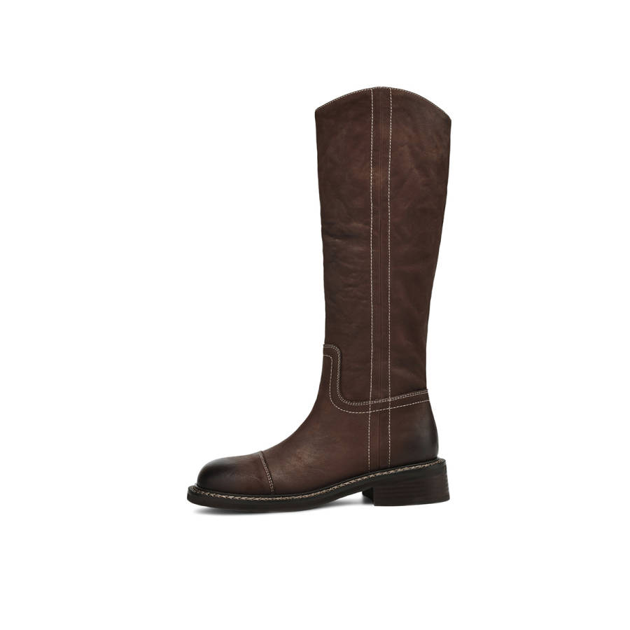 BOERDIQI Knight Boots Cow Leather Knee high Boots 4cm Women's