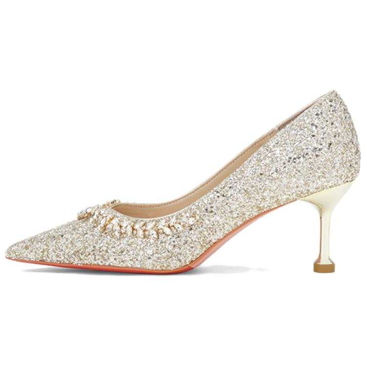 LANMOU Shinny Leather Slim Heel High Heels 6.5cm Women's Gold