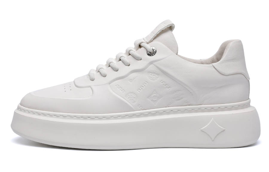 C°BANNER Top Grain Cow Leather Casual Low top Stylish Skateboarding Shoes Men's White