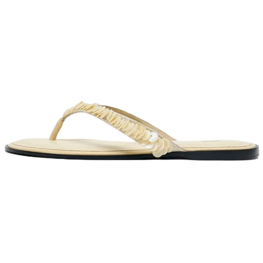 ZARA Abrasion Resistant Abrasion Resistant Flip Flops Women's Beige