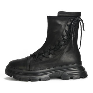 TAIDIAN Knight Boots Top Grain Cow Leather Combat Boots Men's Black