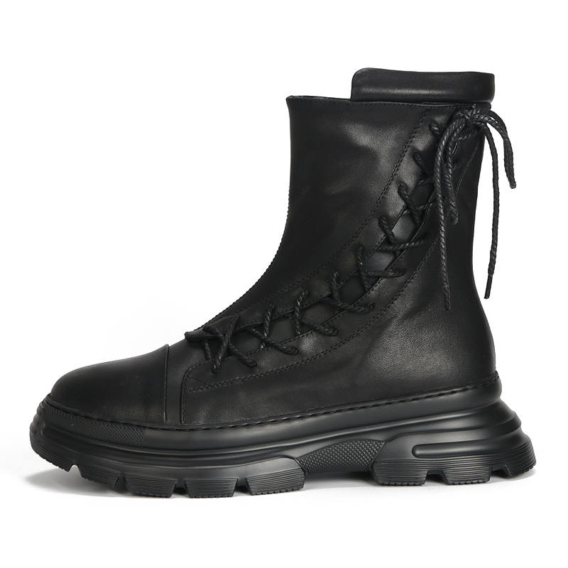 TAIDIAN Knight Boots Top Grain Cow Leather Combat Boots Men's Black