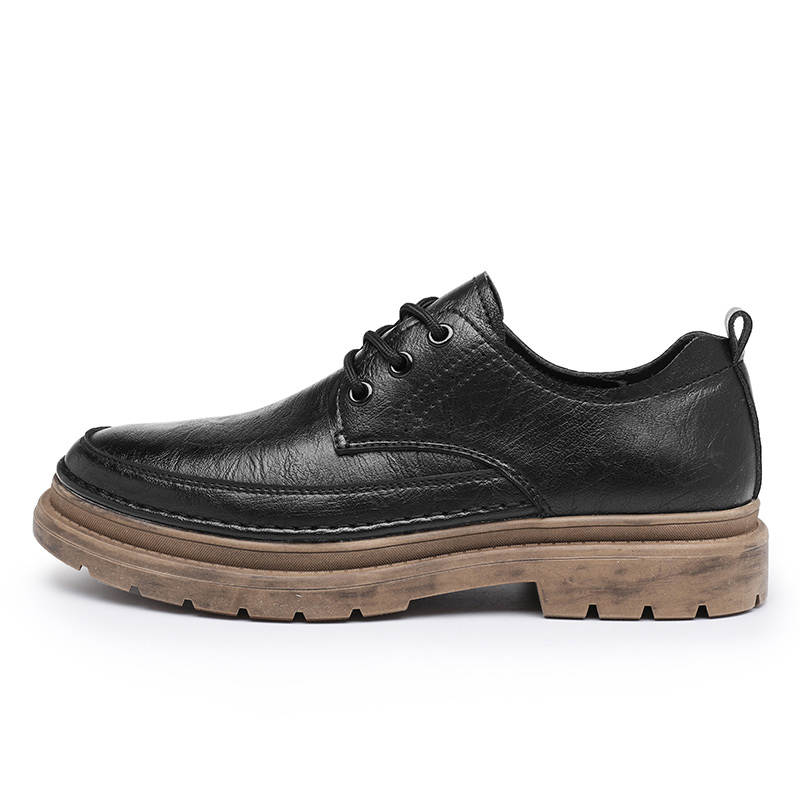 YIMINU Casual Leather Shoes Men's Low Top Black