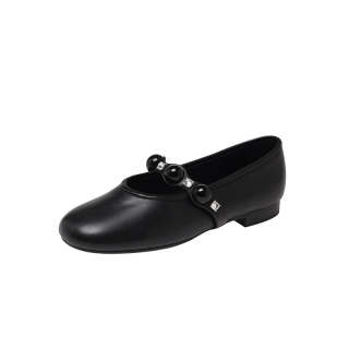 STARRO Cow Leather Chunky Heel Mary Jane Shoes 2cm Women's Black