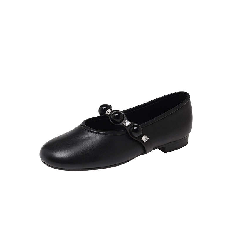 STARRO Cow Leather Chunky Heel Mary Jane Shoes 2cm Women's Black