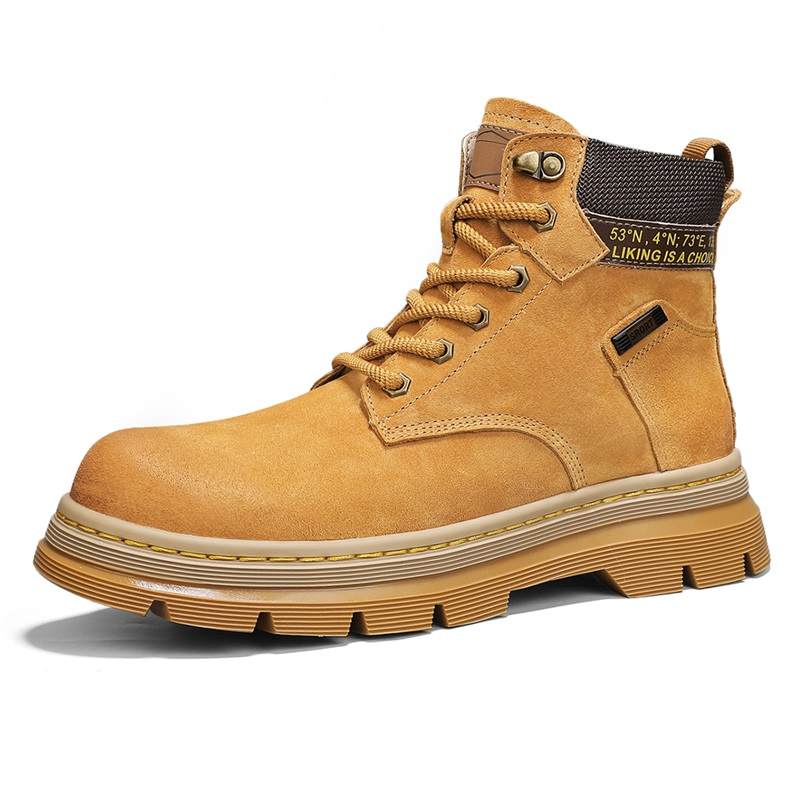 BANGNEY Yellow Boots Top Grain Pig Leather Crew Combat Boots Men's