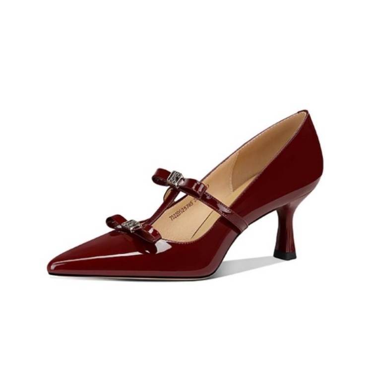 JESSICA SOPHIA Top Grain Cow Leather Slim Heel Mary Jane Shoes Women's