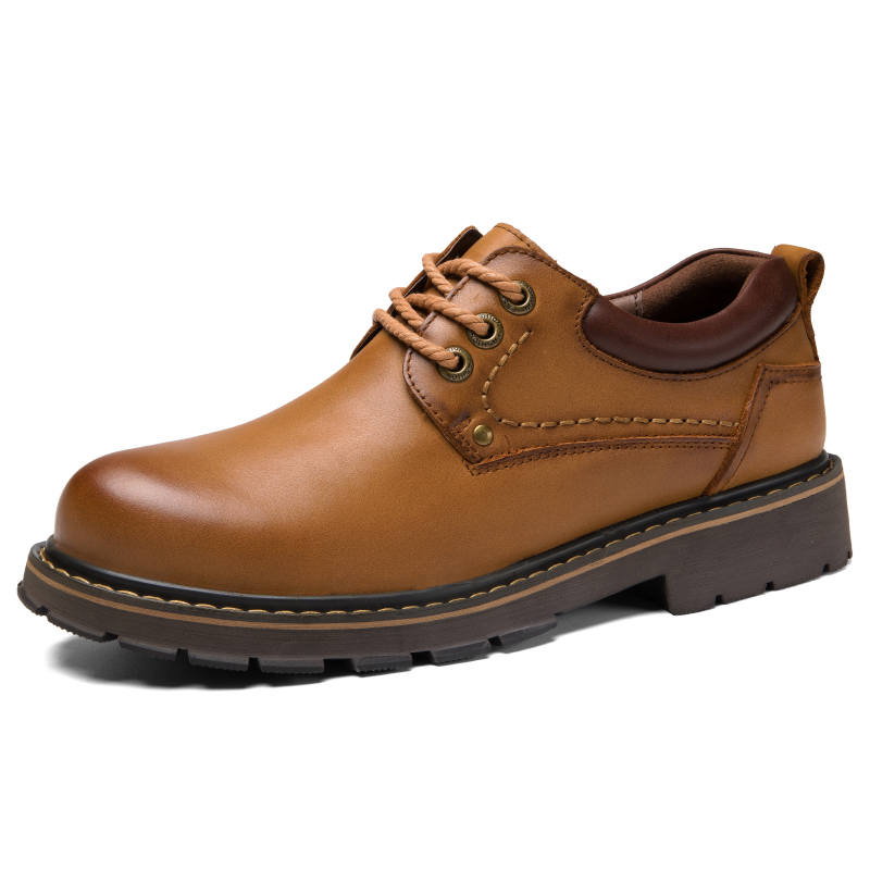Laoks Casual Leather Shoes Men's Low Top Light Brown/Dark Brown