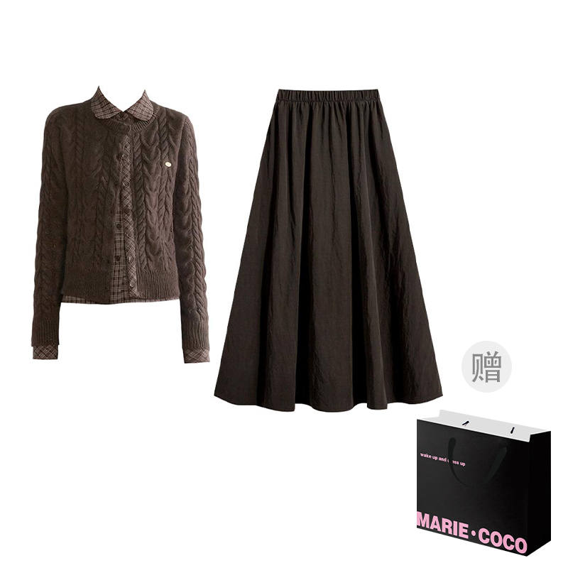 MARIE·COCO Two Piece Skirt Sets Women's Peter Pan Collar Moderate Long