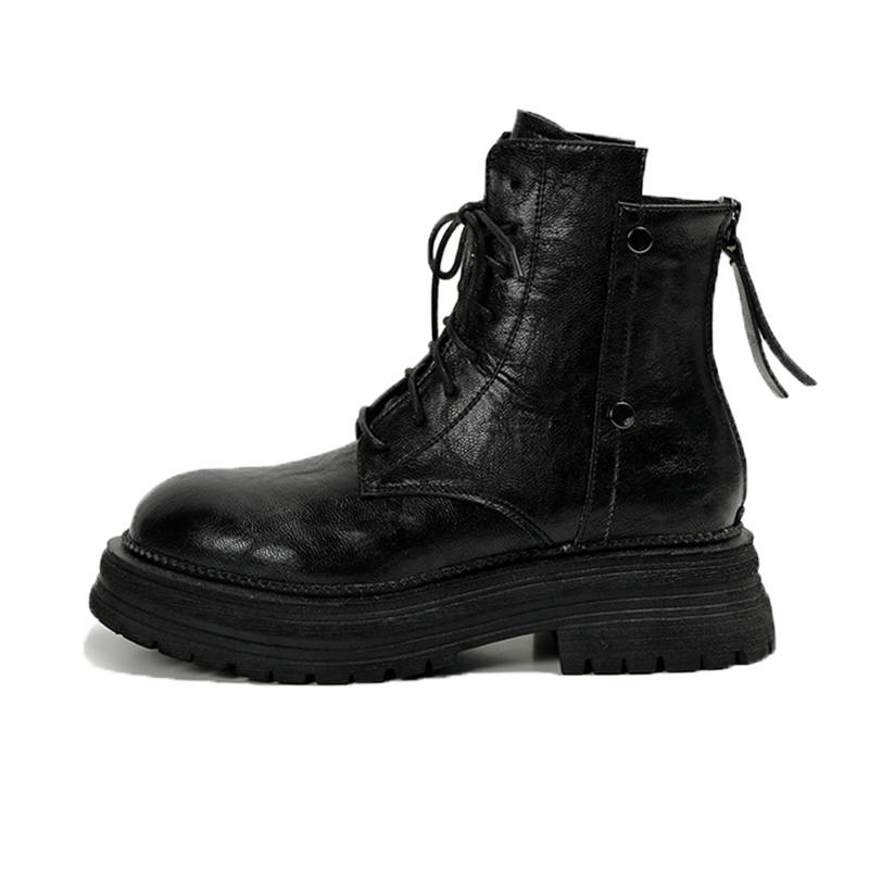 BOJUEMAO Cow Split Leather Short Combat Boots Women's