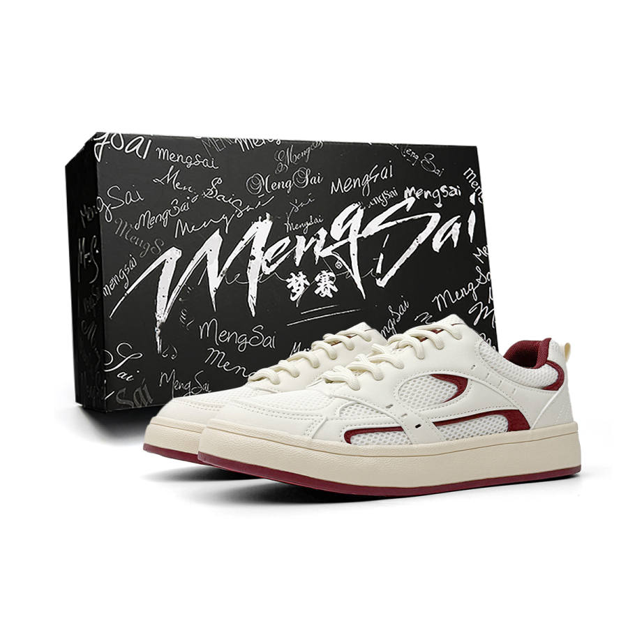 Mengsai Cushioning Abrasion Resistant Cushioning, Wear Resistant Low top Skateboard Shoes Men's Beige Burgundy