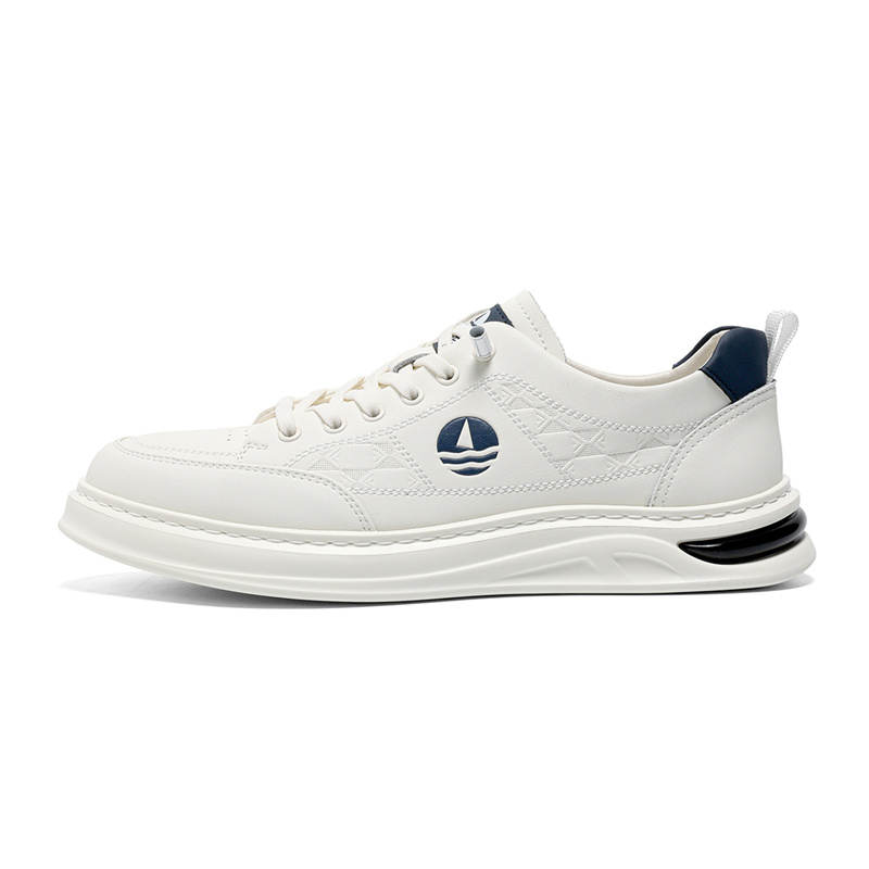 NAVIGARE Small Sailboat Microfiber Leather Low top Skateboard Shoes Men's White