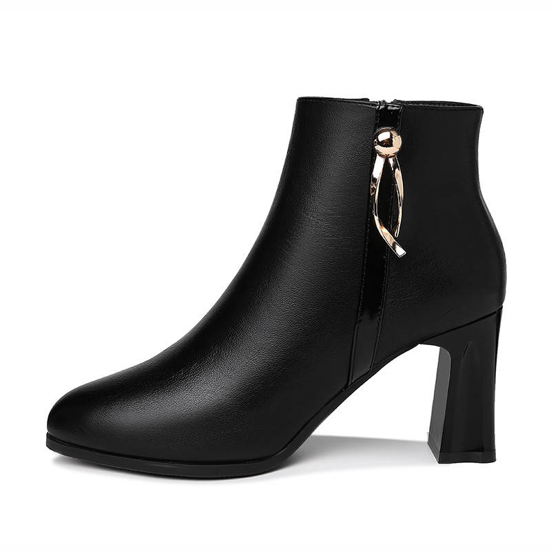 Rich Birds Cow Split Leather Fleece Lined Versatile Fashion Abrasion Resistant Minimalist Style Ankle Boots 7.5cm