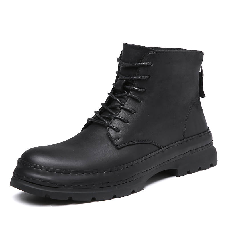 Devanro Devanro Top Grain Cow Leather Short Combat Boots Men's Black