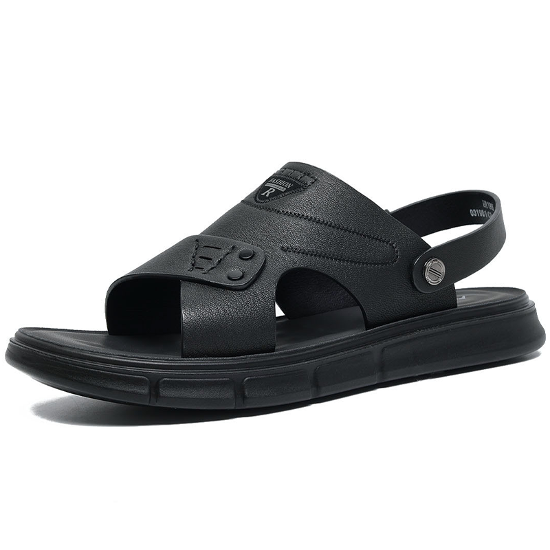 SENJIALUO Microfiber Leather Beach Sandals Men's Black