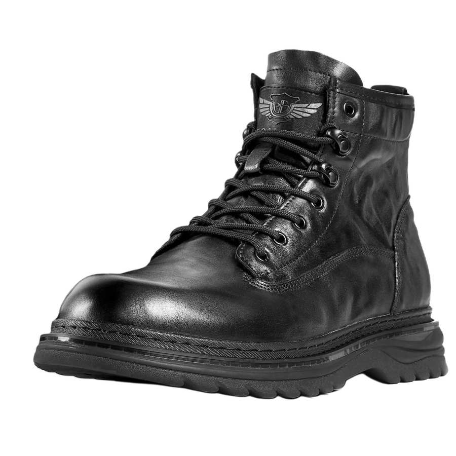 Desai Top Grain Cow Leather Short Combat Boots Men's Black
