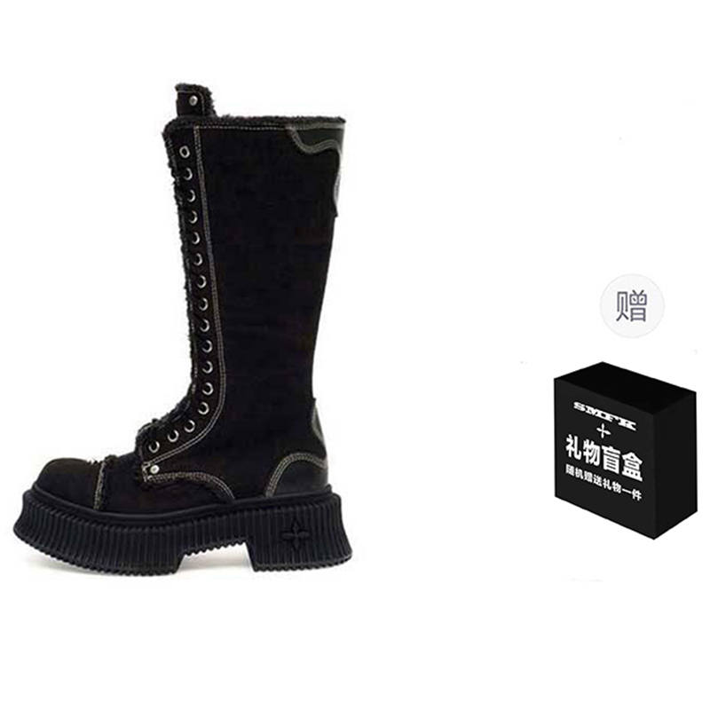 SMFK Wild World Wild World Series Black Biscuits Knee high Boots Women's Black