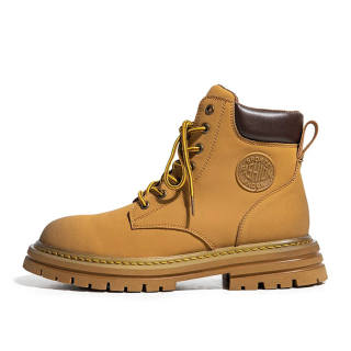 LIANGHUO Microfiber Leather Short Combat Boots Unisex Yellow