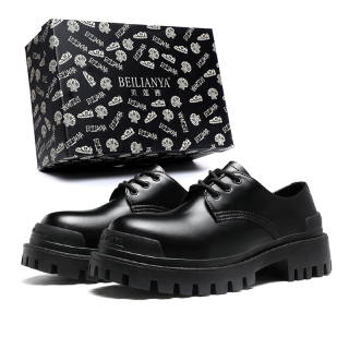 BEILIANYA Classic Vintage Chunky Derby Shoes Platform Height Increasing 5cm Casual Leather Shoes Unisex Black