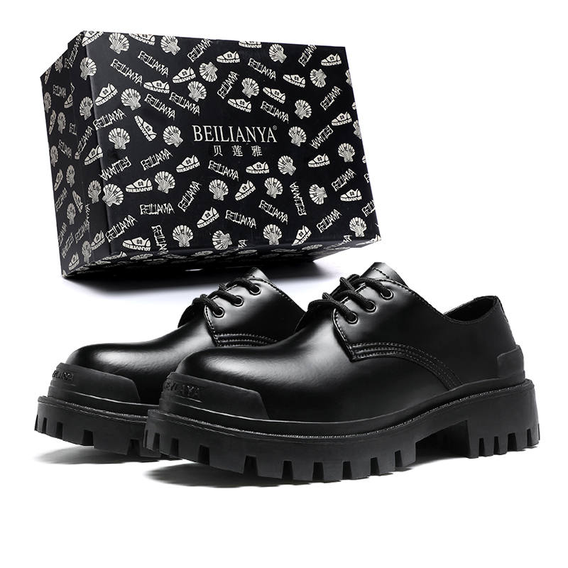 BEILIANYA Classic Vintage Chunky Derby Shoes Platform Height Increasing 5cm Casual Leather Shoes Unisex Black