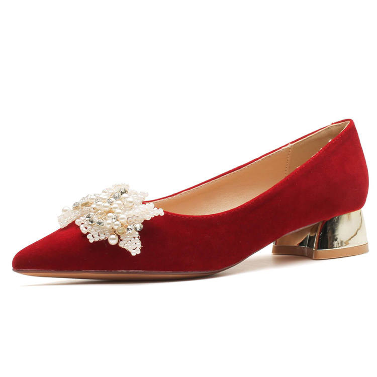 TADSW Suede Chunky Heel High Heels 3cm Women's Red