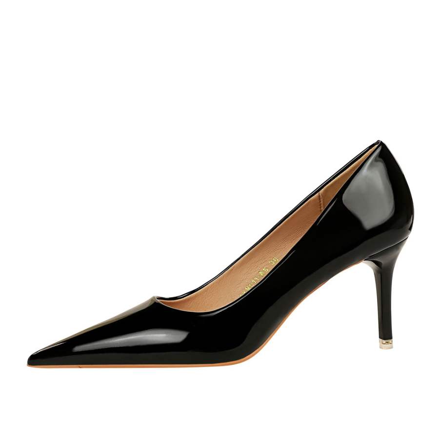 QITUMAUL Patent Leather Slim Heel High Heels 7.5cm Women's