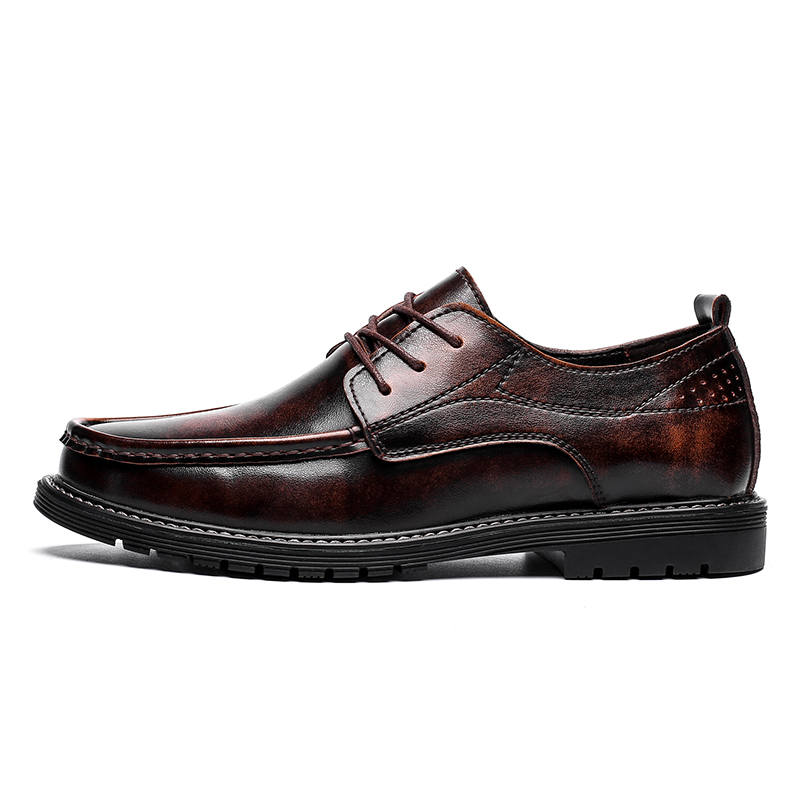 GONGNIUMEILI Casual Leather Shoes Men's Low Top Coffee/Black