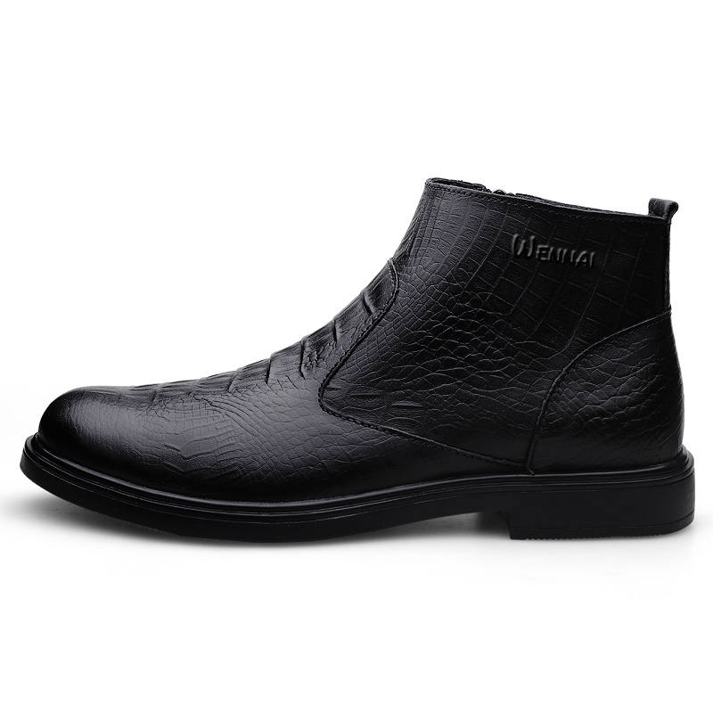 WENNAI Top Grain Cow Leather Ankle Boots Men's Black