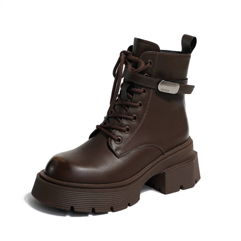 Ouumeis Leather 13cm Combat Boots 7cm Women's