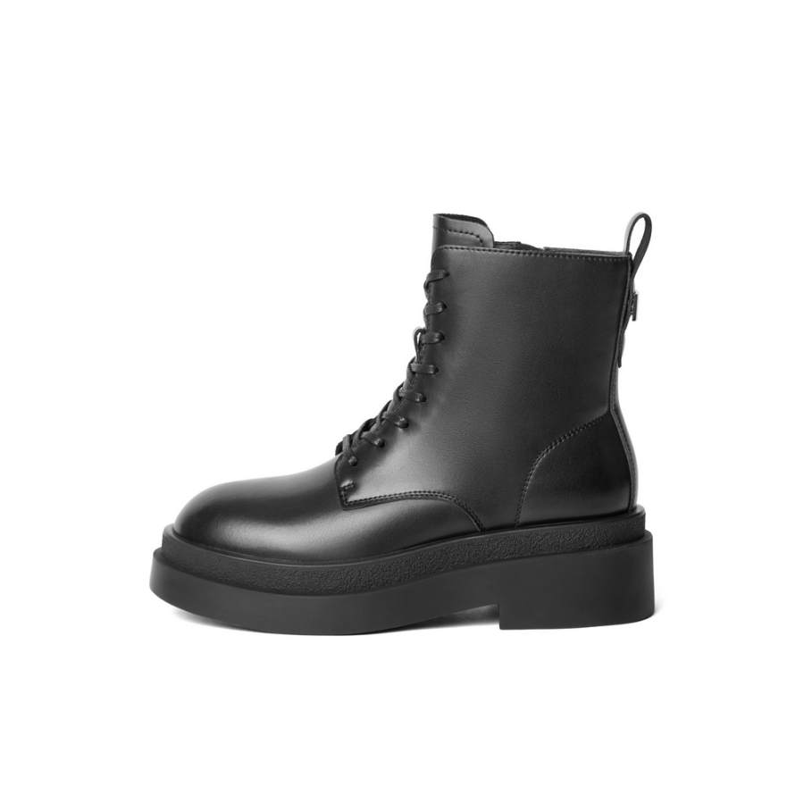 BELLE Short Mid Calf Combat Boots 5cm Women's Brown, Black
