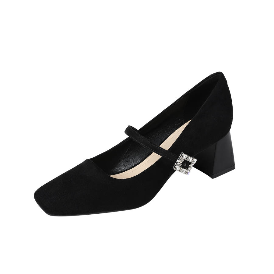 YAFEI XUANYU Suede Chunky Heel Mary Jane Shoes 5.5cm Women's Fleece