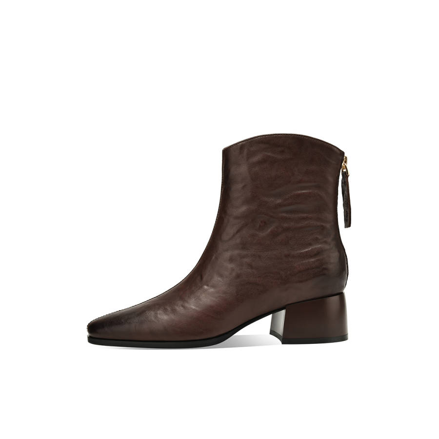 BOERDIQI Top Grain Cow Leather Hand Textured Fashion Apparel Versatile Fleece Lined Ankle Boots 4.4cm Women's