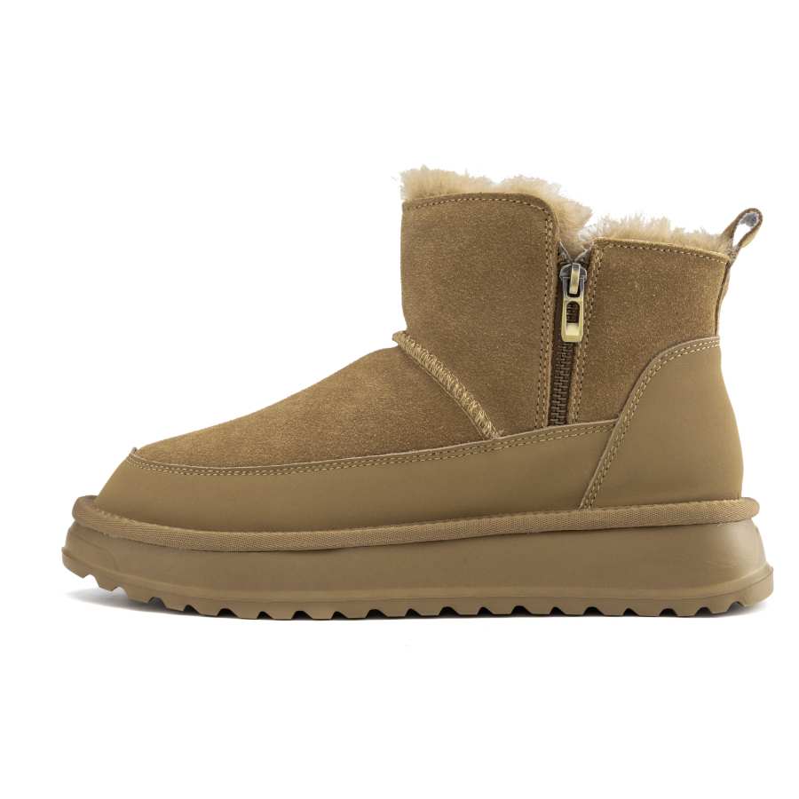 AOKANG Cow Split Leather Minimalist Fashion Trendy Individual Comfortable Fleece Lined Short Snow Boots Men's Camel