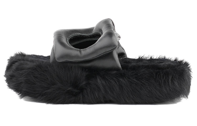 LASTLAZY Fuzzy Slip Resistant Indoor Outerwear Versatile Fashion Slide Slippers Unisex Black