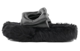 LASTLAZY Fuzzy Slip Resistant Indoor Outerwear Versatile Fashion Slide Slippers Unisex Black