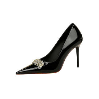 BIGTREE Patent Leather Slim Heel High Heels 9.5cm Women's