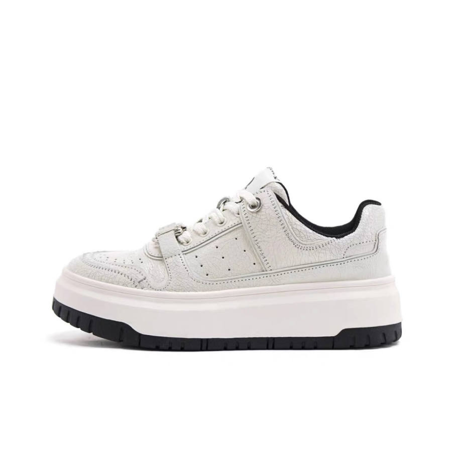 OBWA Microfiber Leather Slip Resistant, Abrasion Resistant, Height Increasing Low top Skateboard Shoes Women's Ecru