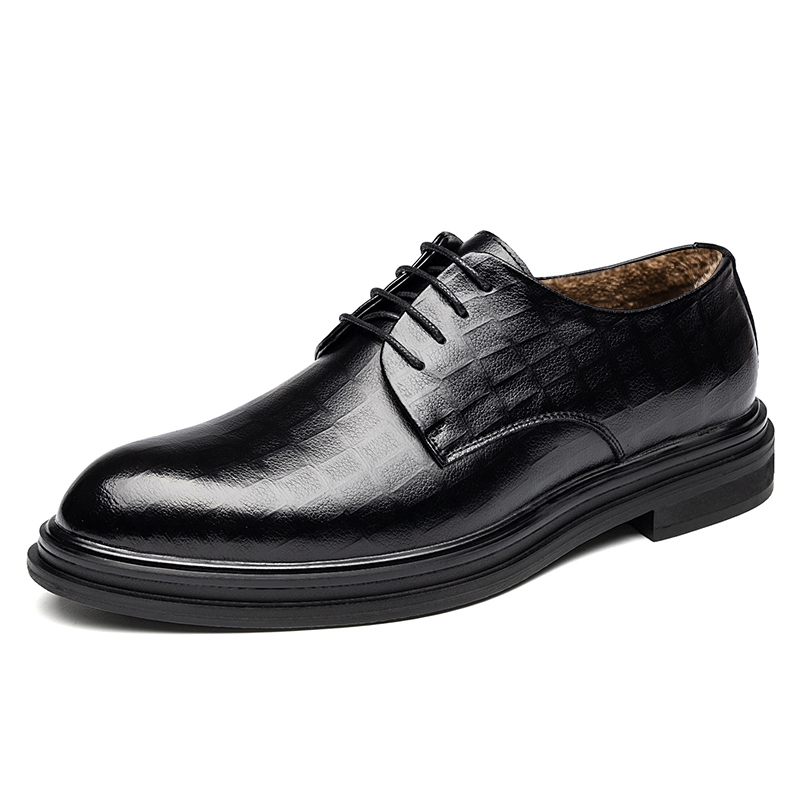 Shanpijiang Cow Split Leather Fleece Lined Classic Commute, Versatile Trendy Casual Shoes Men's Black