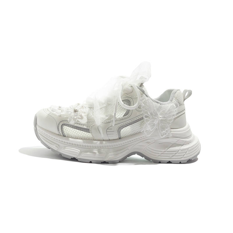 BEIER Lightweight Height Increasing Low top Chunky Sneakers Women's White Gray