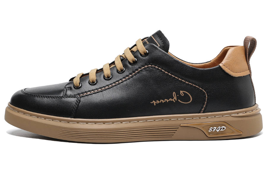 C°BANNER Top Grain Cow Leather Stylish Skateboarding Shoes Men's Black