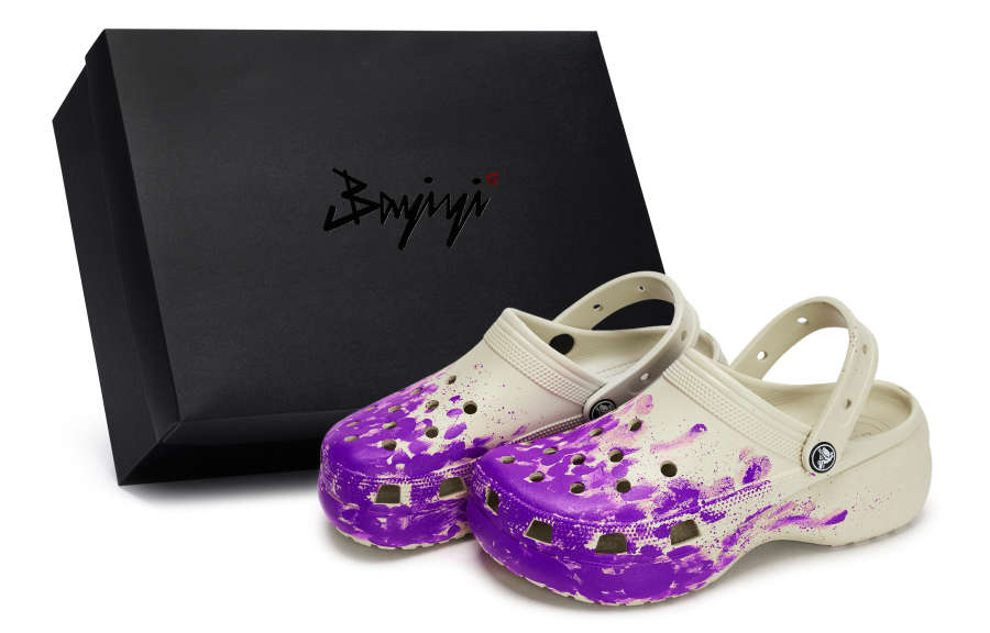 Crocs Classic Platform Clog 811 Manufacturing, Wrapped On Site, Special Shoe Box Clogs Women's Bone White Purple